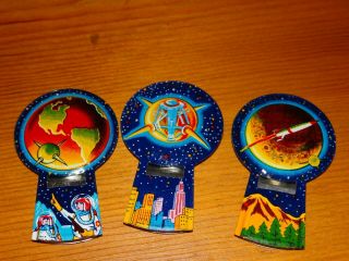3 Vintage Tin Litho Space Whistles - Made In Japan
