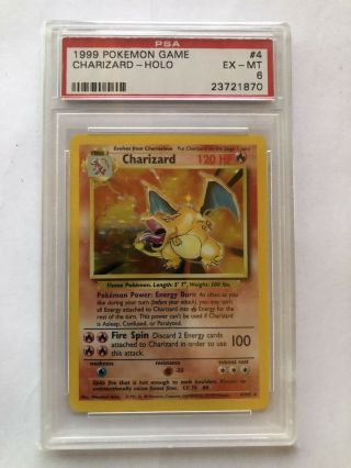 Charizard Holo Rare Pokemon Card 4/102 Base Set Psa Graded 6 Ex - Mt 23721870