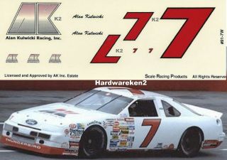 Nascar Decal 7 A.  K.  Racing 1991 Thunderbird - Early Season - Alan Kulwicki