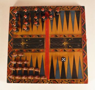 Peruvian Handmade Painted Backgammon Set Llamas Condors Nazca Lines 2