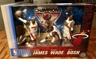 Miami Heat Mcfarlane Nba Champion Figure Set Dwayne Wade Lebron James Chris Bosh