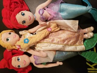 Disney Store Ariel Little Mermaid X 2 And Cinderella Plush Doll 22 " Princess