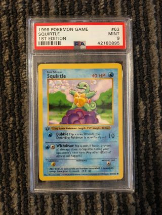 Squirtle - 1st Edition Shadowless - Base Set - Psa 9 - 63/102 - Pokemon