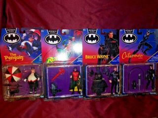 Batman Returns Bruce Wayne Batman/cat Woman/penguin And Robin 1992 Kenner Nip
