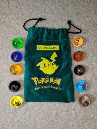 10 Vintage Pokemon Marbles With Green Pikachu (25) Bag