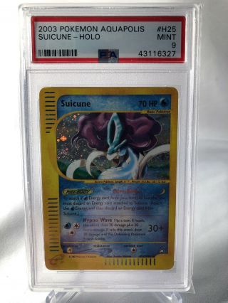 Psa 9 Pokemon Card Aquapolis Suicune Holo Rare H25/h32 2003 Set E - Series