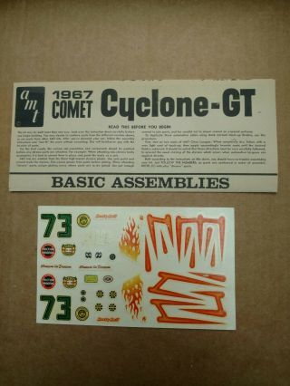Vintage Model Kit Instructions And Decals 1967 Comet Cyclone - Gt Old Ones 1967
