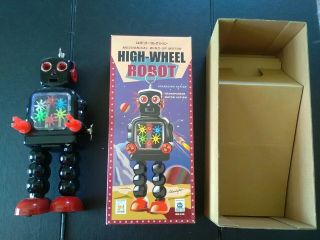 High - Wheel Robot K.  O.  Japanese Vintage Tin Toy Wind - Up Motor Yoshiya