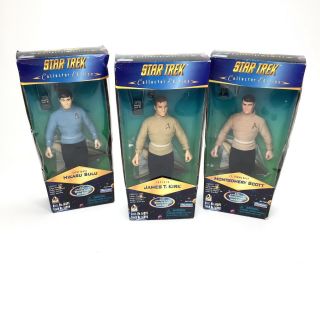 Star Trek Action Figures,  Captain Kirk Scotty Sulu,  9 ",  W/ Phaser Tricorder Base