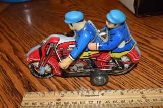 Vintage Tin Litho - Ed Wind - Up Double Riders Motorcycle Toy Police From China