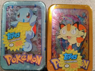 Authentic 1999 Topps Series 1 Pokemon Tv Edition Meowth An Squirtle Tin