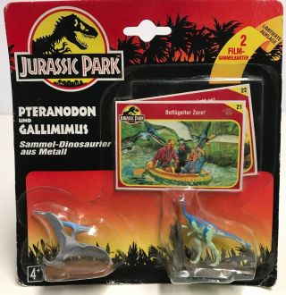 Vtg Kenner Jurassic Park Die - Cast Pteranodon & Gallimimus German Card Rare S2