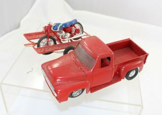 Vintage Red Ford Pick - Up And Trailer With Honda Motorcycle - Built Kit