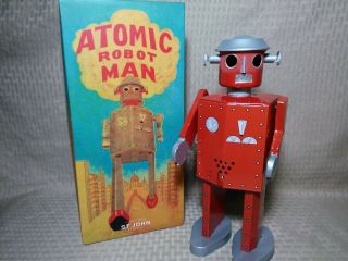 Marxu Tin Wind - Up Red Atomic Robot Man 12 " Retro Style