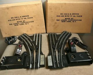 Lionel No.  022 Remote Control " O " Gauge Switches 1 Left,  1 Right W/ Boxes Train