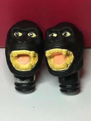 Vintage Two King Kong Pencil Topper Bottle Stoppers Plastic Heads Monster Movie