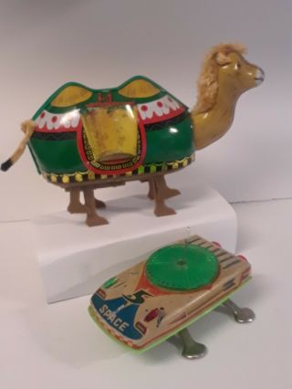 1950 - 1970 Rare Tin Toy Windup Space Ship&flying Saucer Walking Camel=batterys