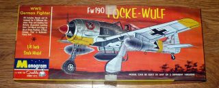 1965 Monogram 1/48 Model / German Fw 190 Focke - Wulf / Ww Ii Plane / Mib