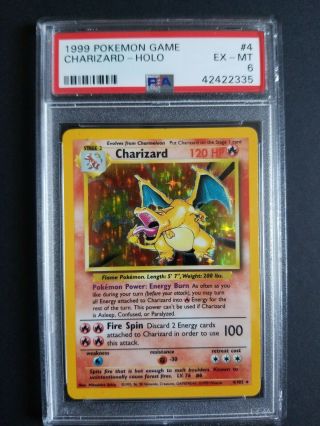 1999 Pokemon Card Charizard Base Set 4/102 Wotc Holo Psa 6 Ex - Mt