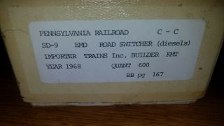 Pennsylvania Railroad Sd - 9 C - C Ho Scale Brass Emd Road Switcher Diesel 1968