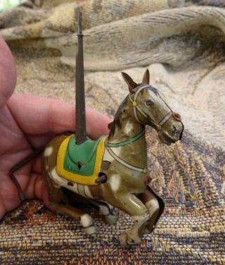 ALPS JAPAN CK CAROUSAL HORSE TIN LITHO WIND - UP TOY WITH TWIRLING TAIL - 2