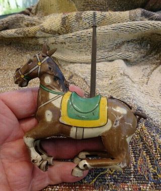 ALPS JAPAN CK CAROUSAL HORSE TIN LITHO WIND - UP TOY WITH TWIRLING TAIL - 3
