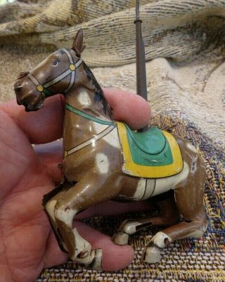 ALPS JAPAN CK CAROUSAL HORSE TIN LITHO WIND - UP TOY WITH TWIRLING TAIL - 5