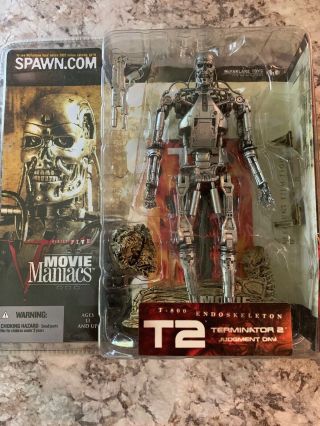 2002 Mcfarlane Movie Maniacs Series 5 T - 800 Endoskeleton Figure Terminator 2 T2