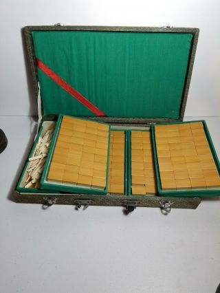 Vintage Mah Jong Set Bamboo Bone Dovetail Set With Dice Betting Sticks