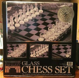 Pavilion Glass Chess Set Limited Edition With Smoked Glass Chess Board