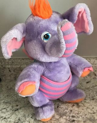 1984 Hasbro Softies Disney Wuzzles Eleroo Stuffed Elephant Purple Orange 13 "