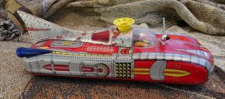 Hungarian Vintage Battery Operated Tin Space Car Holdauto By E.  Flim Lemez
