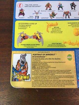 TMNT Wingnut & Screwloose Teenage Mutant Ninja Turtles 1990 Unpunched Card 8