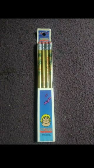 Vintage 1984 Mattel Masters Of The Universe 4 Pencils Set He - Man Very Rare