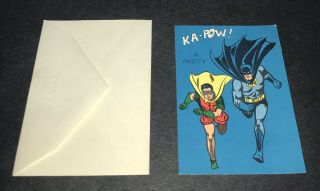 Vintage 1960’s Batman & Robin Party Ka Pow Greeting Card W/envelope Superhero