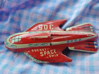 Automatic Toy Company Rocket Space Ship 305 Friction Cool Tin Toy
