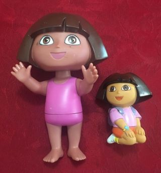 Dora The Explorer 2 Plastic Doll Toy Mattell 2002 Moves Head Arms Body 8 & 4 In