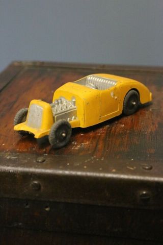 Vintage TootsieToy Hot Rod Car Ford Yellow Rat Rod Metal Toy made in USA old toy 2