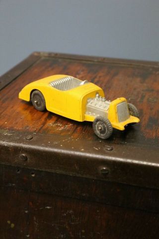 Vintage TootsieToy Hot Rod Car Ford Yellow Rat Rod Metal Toy made in USA old toy 3
