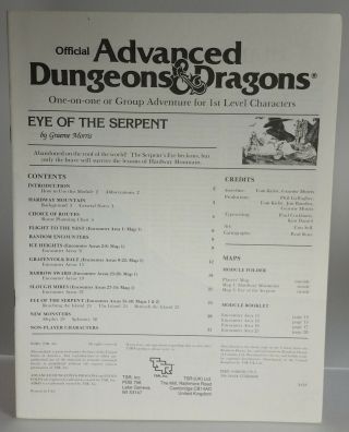 AD&D 1st Ed Adventure Module - UK5 EYE OF THE SERPENT VERY RARE 9125 Vintage TSR 4