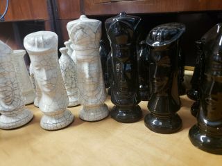 Vintage Duncan Ceramic Crazed (white & Blue) & Black Medieval Chess Piece 32 Set
