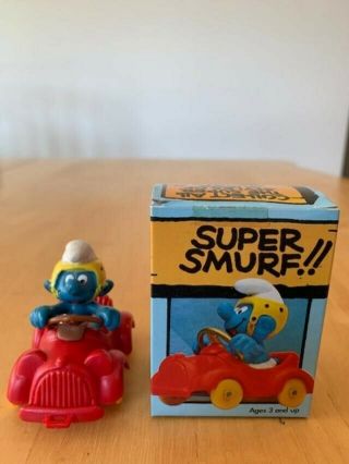 Vintage Schleich Peyo Smurf In Red Car 40210 Toy Smurf No.  6507