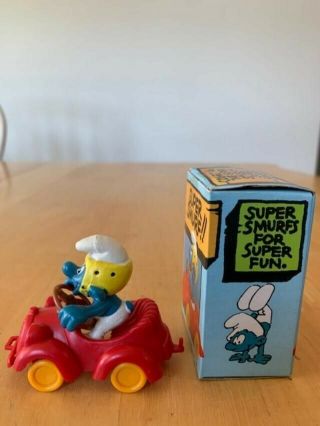 Vintage Schleich Peyo Smurf in Red Car 40210 Toy Smurf No.  6507 3