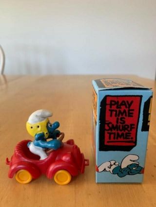 Vintage Schleich Peyo Smurf in Red Car 40210 Toy Smurf No.  6507 4