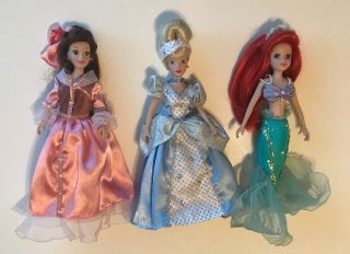 Disney Princess Brass Key Porcelain Dolls Cinderella Little Mermaid Belle 2004