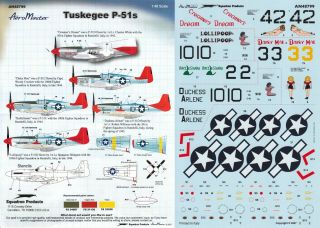 Aeromaster Decals 1/48 P - 51d/c Mustang 100th 301st Fs 332nd Fg Red Tails (usaaf)