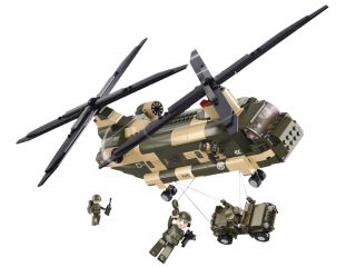 Sluban Building Bricks Mini Figure Toy Set Chinook Transport Helicopter Jeep