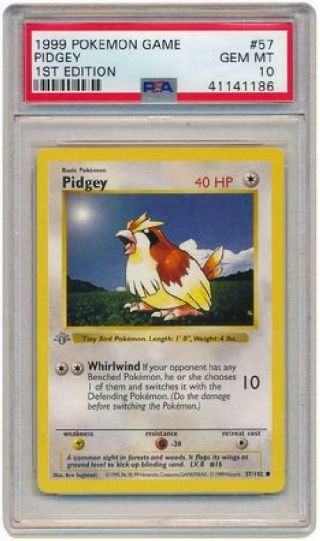 Pidgey  57/102  Psa Gem 10  Common 1st Edition (base Pokemon Card 3q6