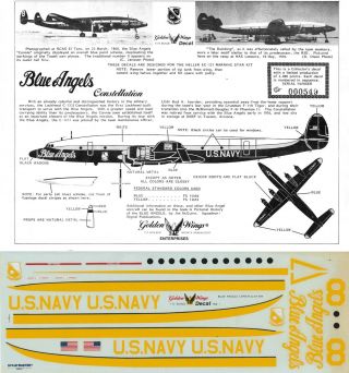 Scale Master/golden Wings Decals 1/72 C - 121j Constellation Blue Angels (usn)