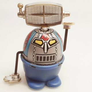 Angry Egg Robot Wind Up Clockwork Tin Space Robot Toy Lithography 1970 